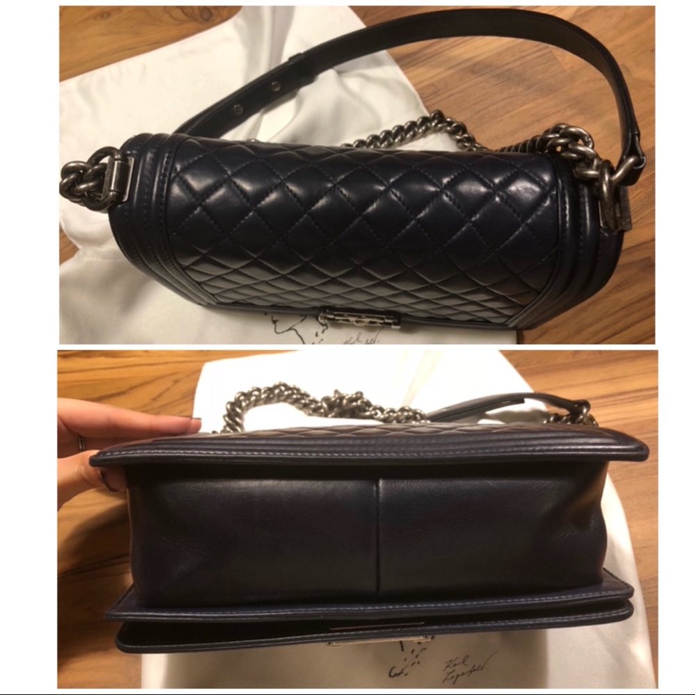 🚫SOLD🚫 Auth Chanel Medium Boy Navy Lambskin SHW - Picture 3 of 8